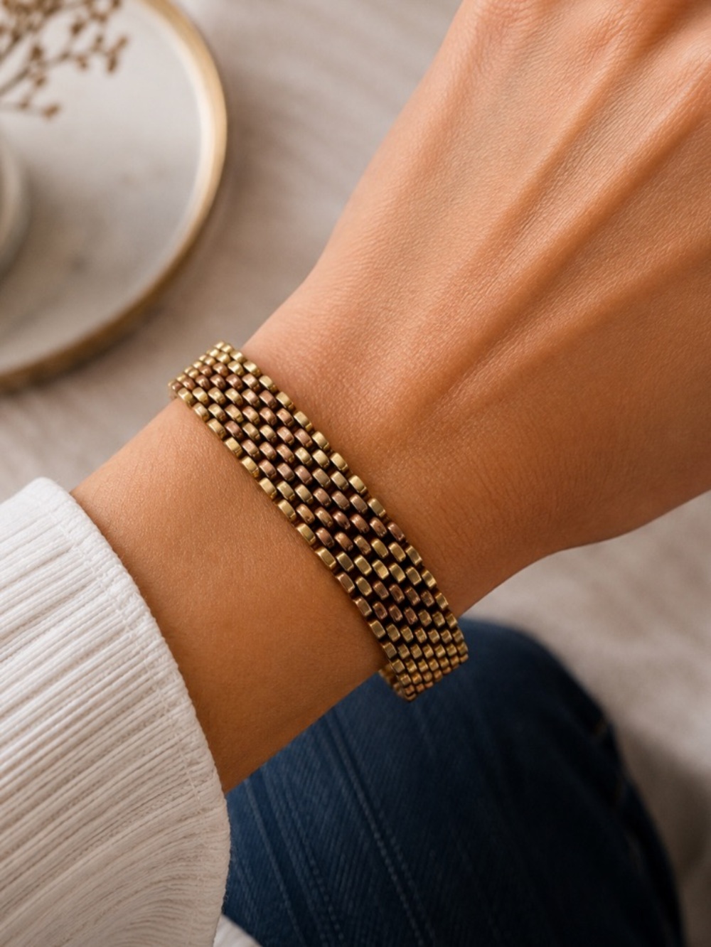 Vintage Krementz Gold Mesh Link Bracelet for Women - yellow & pink gold